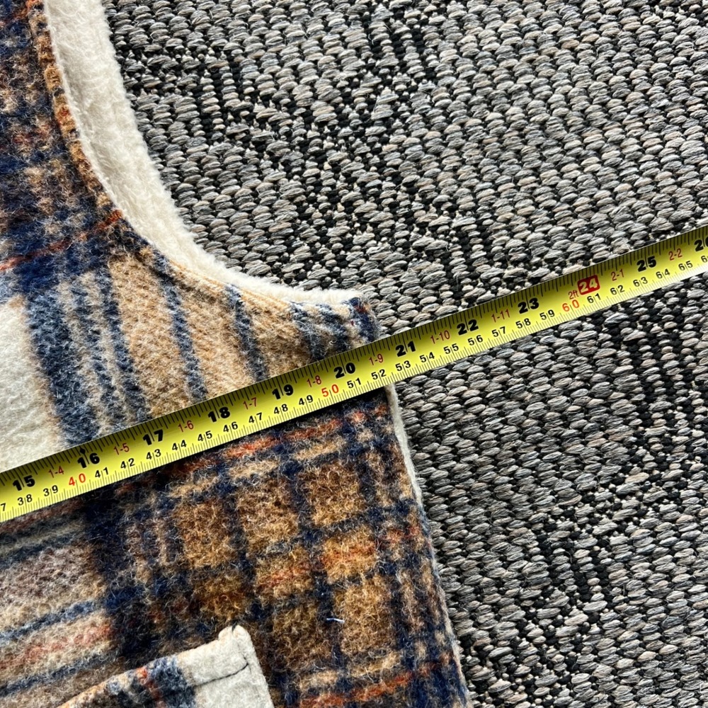 Vintage Vest Mens Large Brown Blue Wool Blend Plaid Sherpa Lined Workwear Cabin - Picture 5 of 5